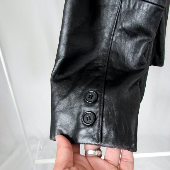 VTG 90s Faux Fur Collar Black Leather Jacket Y2K Leather Jacket Chic Modern Fit - Picture 11 of 16